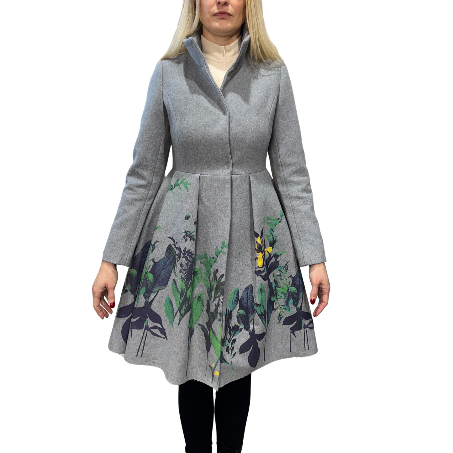 S-Deer Gray Floral Fit-and-Flare Coat