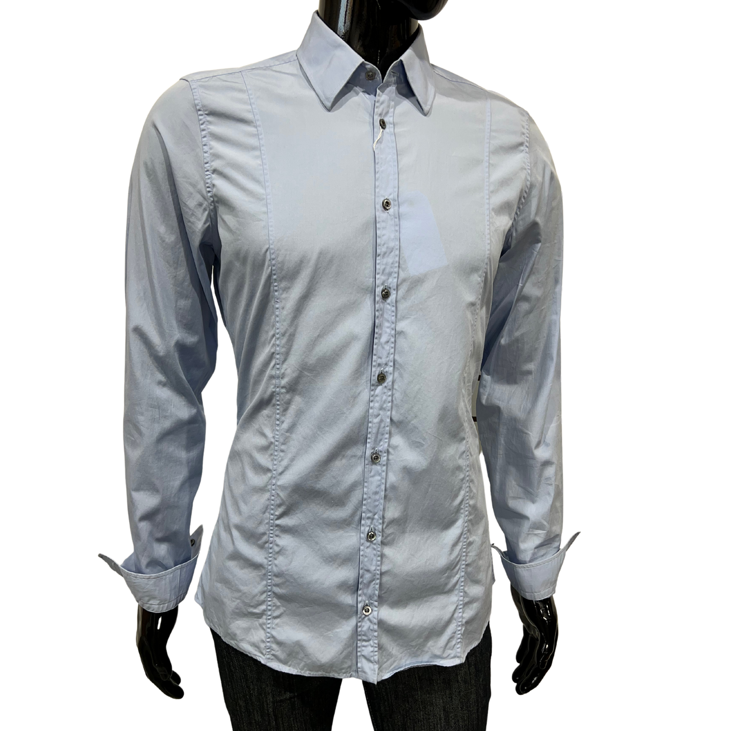 GUCCI Blue Cotton Slim Fit Long Sleeve Shirt