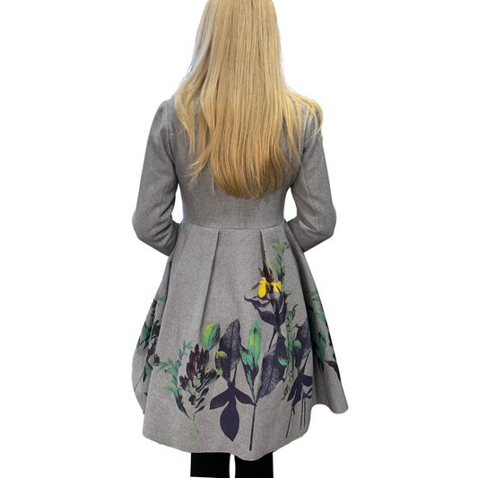 S-Deer Gray Floral Fit-and-Flare Coat