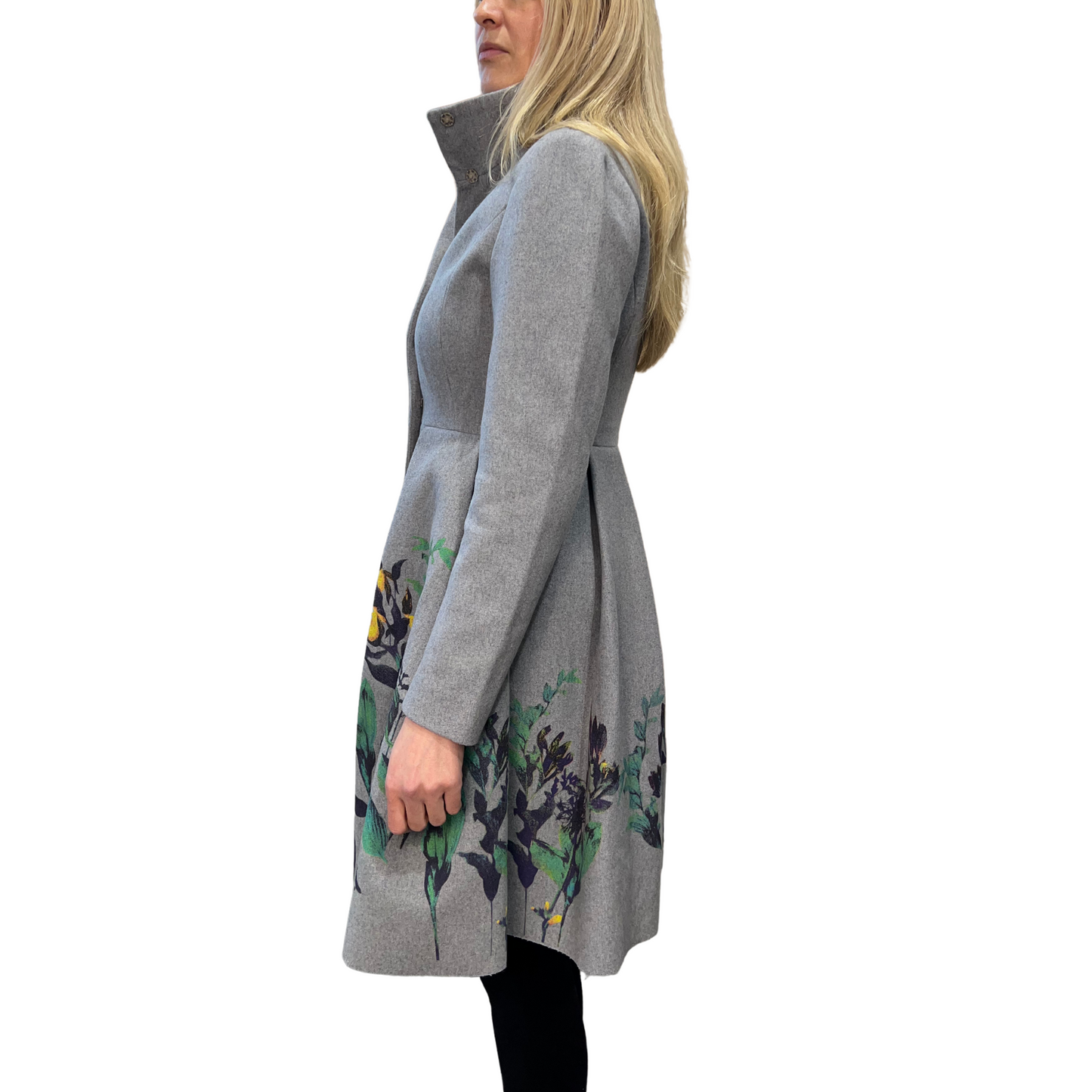 S-Deer Gray Floral Fit-and-Flare Coat
