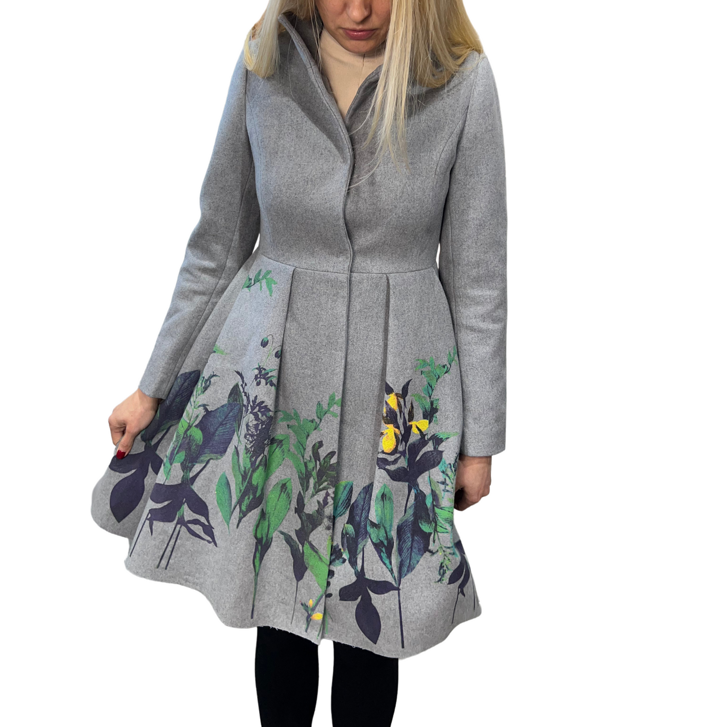 S-Deer Gray Floral Fit-and-Flare Coat