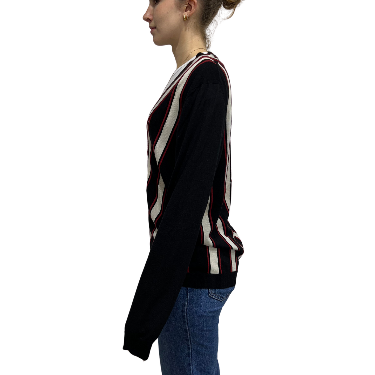 Vintage Gucci silk Wool Blend Stripe V-Neck Sweater*