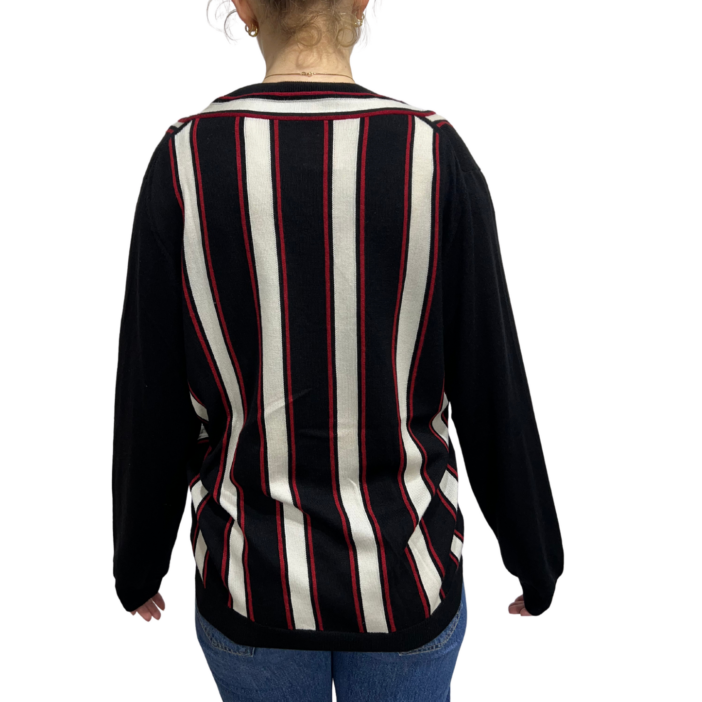 Vintage Gucci silk Wool Blend Stripe V-Neck Sweater*