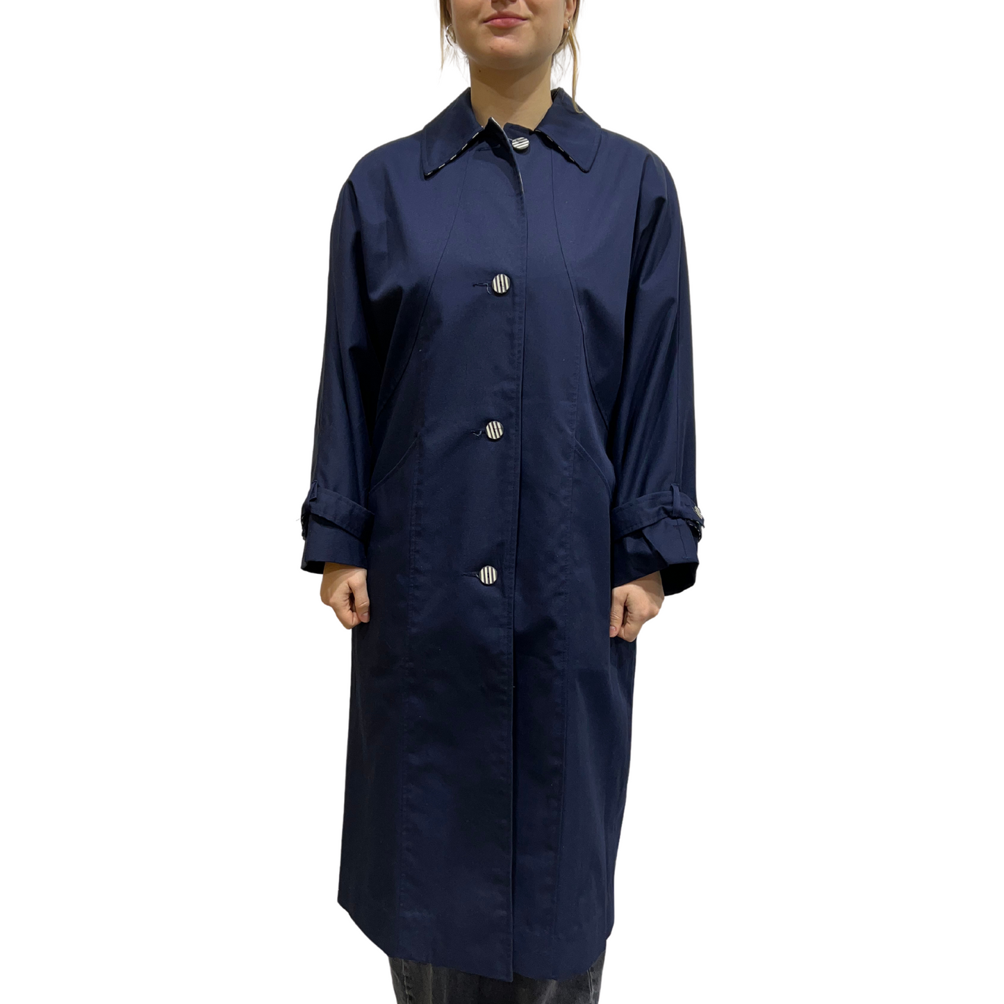 Vintage Kristy Allan Striped Lined Navy Coat*