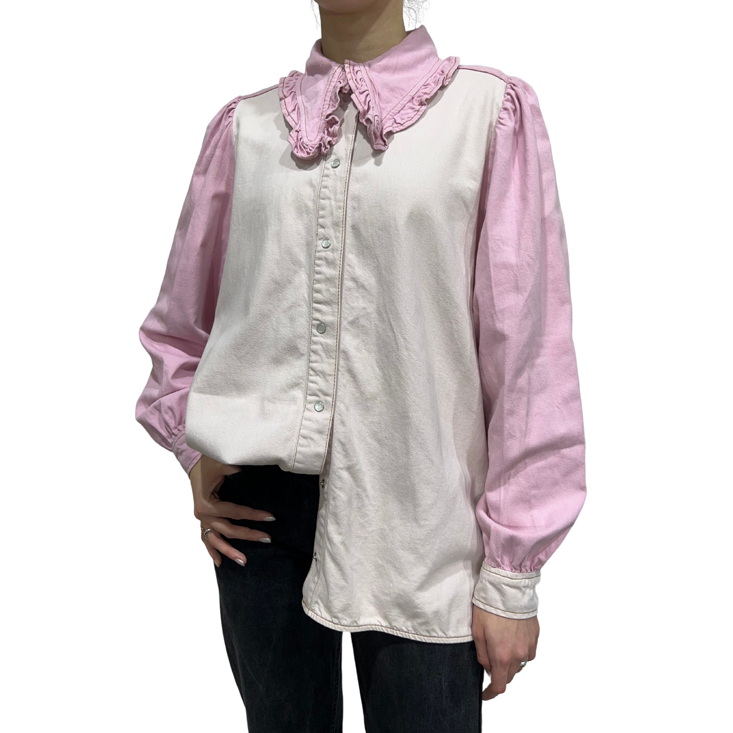 Ganni Vintage Ruffle Collar Button-Up Shirt