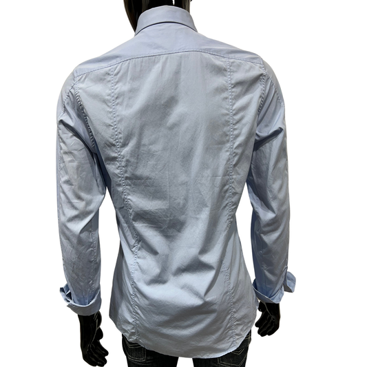 GUCCI Blue Cotton Slim Fit Long Sleeve Shirt