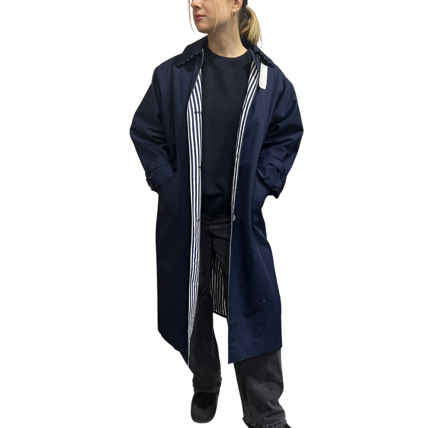 Vintage Kristy Allan Striped Lined Navy Coat*